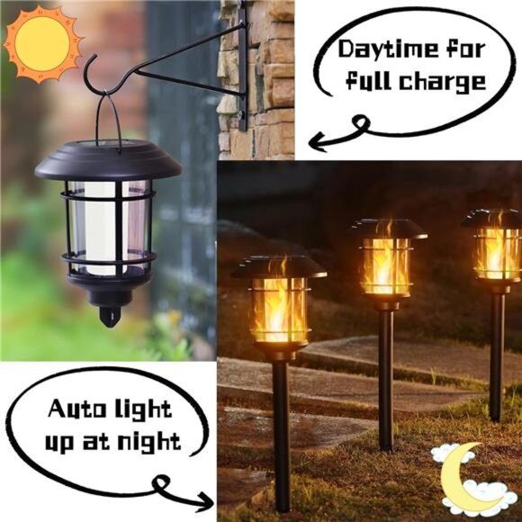 Solar Flame Torch Lights Outdoor, Dual Use Flickering Flame Garden Light - Picture 3 of 6